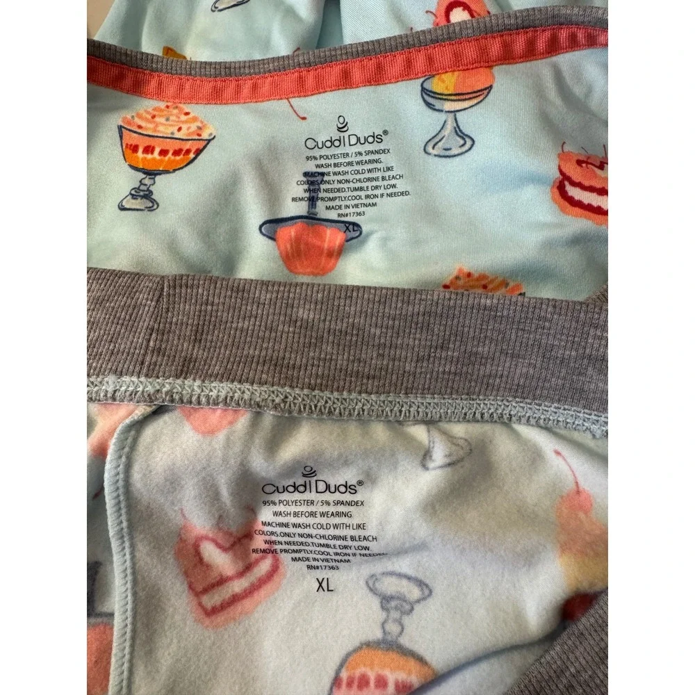 Cuddl‎ Duds Pajama Set Women XL Blue Dessert Print Henley Jogger Loungewear NEW